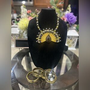 Allegra Elegant Gold and Purple Necklace and Bangle Set